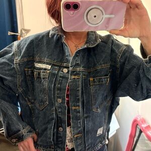 Jordache Blue Jean Denim Jacket button up with six pockets